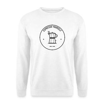 Espresso Yourself – Espressokocher Kaffee - Unisex Pullover - Weiß - Vorne - Alina (178cm) & Michal (187cm)