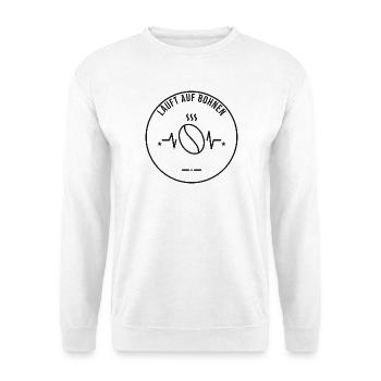 Läuft auf Bohnen – Kaffeebohne Herzschlag - Unisex Pullover - Weiß - Vorne - Alina (178cm) & Michal (187cm)