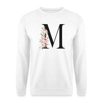 M Buchstabe Monogram Floral - Unisex Pullover - Weiß - Vorne - Alina (178cm) & Michal (187cm)