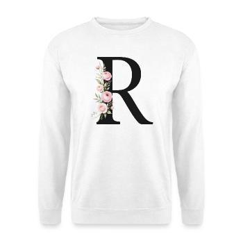 R Buchstabe Monogram Floral - Unisex Pullover - Weiß - Vorne - Alina (178cm) & Michal (187cm)
