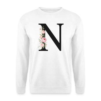 N Buchstabe Monogram Floral - Unisex Pullover - Weiß - Vorne - Alina (178cm) & Michal (187cm)