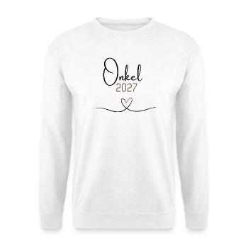Onkel 2027 – Babyankündigung für den Onkel to be - Unisex Pullover - Weiß - Vorne - Alina (178cm) & Michal (187cm)