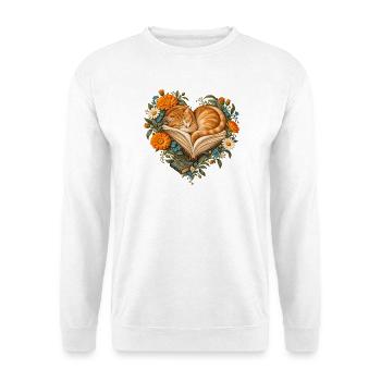 Teetasse auf Büchern mit Pfingstrosen - Unisex Pullover - Weiß - Vorne - Alina (178cm) & Michal (187cm)