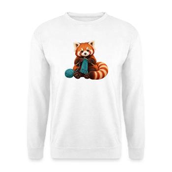 Roter Panda mit türkisfarbenem Schal stricken - Unisex Pullover - Weiß - Vorne - Alina (178cm) & Michal (187cm)