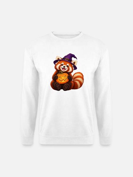 Halloween-Hexe Roter Panda mit Kürbis - Unisex Pullover - Weiß