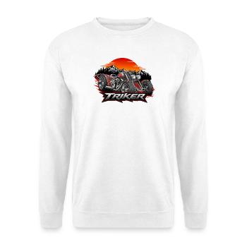 Triker Dreirad Motorrad Grafik Designtribals  - Unisex Pullover - Weiß - Vorne - Alina (178cm) & Michal (187cm)