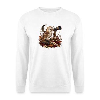 Schleiereule beobachtet die Sterne - Unisex Pullover - Weiß - Vorne - Alina (178cm) & Michal (187cm)