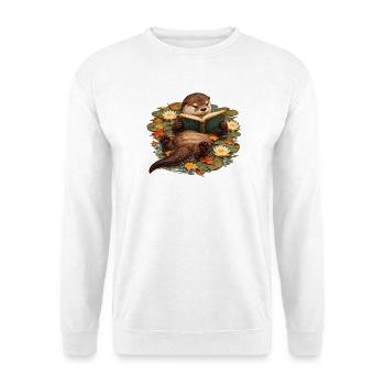 Otter liest im Herbstteich - Unisex Pullover - Weiß - Vorne - Alina (178cm) & Michal (187cm)