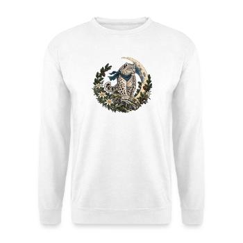 Schneeleopard im alpinen Mondlicht - Unisex Pullover - Weiß - Vorne - Alina (178cm) & Michal (187cm)