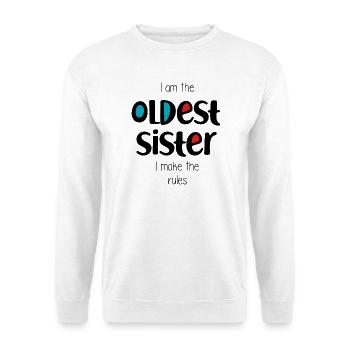 älteste Schwester - Unisex Pullover - Weiß - Vorne - Alina (178cm) & Michal (187cm)