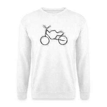 Motorrad handgezeichnet - Unisex Pullover - Weiß - Vorne - Alina (178cm) & Michal (187cm)