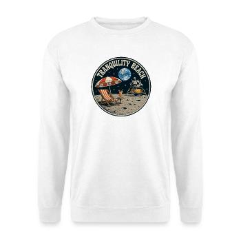 Tranquility Beach - Mondlandung Grafik - Unisex Pullover - Weiß - Vorne - Alina (178cm) & Michal (187cm)