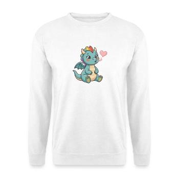 Kuscheliger Regenbogen-Drache Herz - Unisex Pullover - Weiß - Vorne - Alina (178cm) & Michal (187cm)
