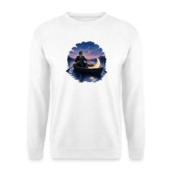 Mann Im Ruderboot Mond Romantisch Nacht Gemälde - Unisex Pullover - Weiß - Vorne - Alina (178cm) & Michal (187cm)