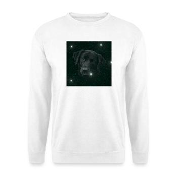 Weltraumhund im Sternenmeer - Unisex Pullover - Weiß - Vorne - Alina (178cm) & Michal (187cm)