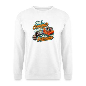 Lustiger Programmierer Waschbär – Noch ein Befehl später - Unisex Pullover - Weiß - Vorne - Alina (178cm) & Michal (187cm)