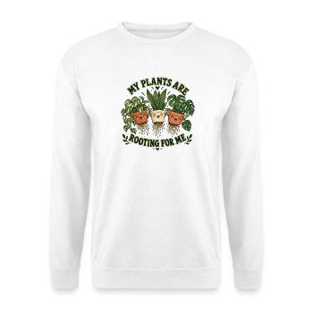 Pflanzen drücken Daumen - Unisex Pullover - Weiß - Vorne - Alina (178cm) & Michal (187cm)
