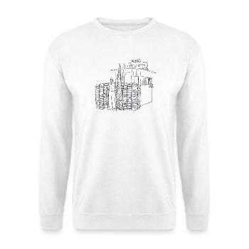Checkpoint Berlin Zeichnung Jörg Langhans - Unisex Pullover - Weiß - Vorne - Alina (178cm) & Michal (187cm)