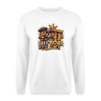 Opa oben - Unisex Pullover - Weiß - Vorne - Alina (178cm) & Michal (187cm)