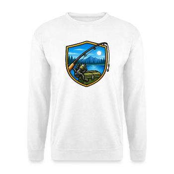 Seeangeln bei Abendlicht - Unisex Pullover - Weiß - Vorne - Alina (178cm) & Michal (187cm)
