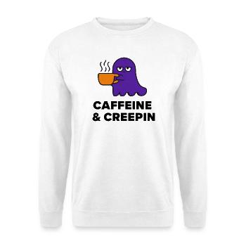 Kaffeegeist: Caffein & Creepin - Unisex Pullover - Weiß - Vorne - Alina (178cm) & Michal (187cm)