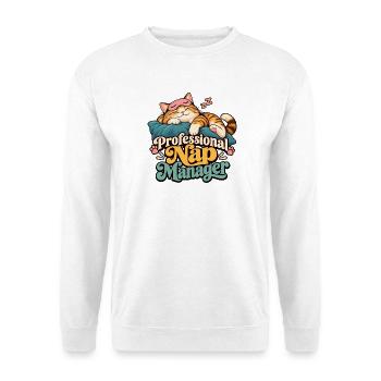 Professional Nap Manager Katze – Lustiges Katzen R - Unisex Pullover - Weiß - Vorne - Alina (178cm) & Michal (187cm)