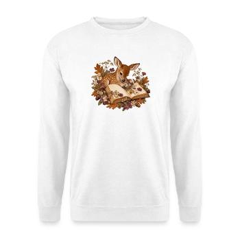 Rehkitz presst Wildblumen - Unisex Pullover - Weiß - Vorne - Alina (178cm) & Michal (187cm)