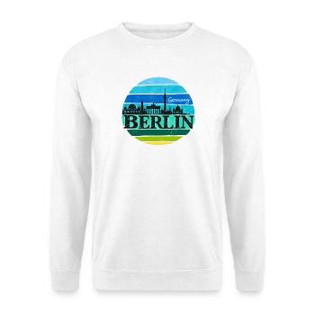 Berlin - Skyline - Sonnenuntergang - Deutschland - Unisex Pullover - Weiß - Vorne - Alina (178cm) & Michal (187cm)