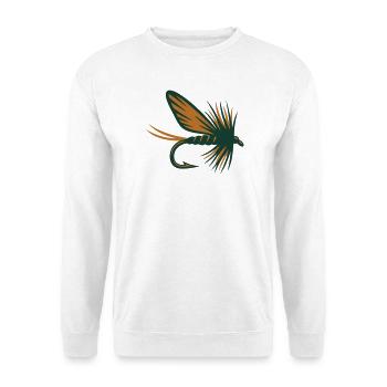 Fliegenfischen Koeder Grafik - Unisex Pullover - Weiß - Vorne - Alina (178cm) & Michal (187cm)