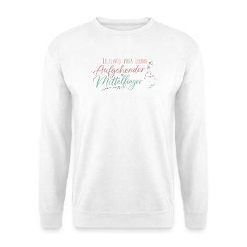 Yoga Mittelfinger Humor - Unisex Pullover - Weiß - Vorne - Alina (178cm) & Michal (187cm)
