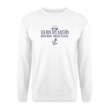 Bootsfahrer Mein Boot Meine Regeln Kapitän - Unisex Pullover - Weiß - Vorne - Alina (178cm) & Michal (187cm)