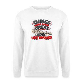 Es lief alles großartig – lustiger Humor - Unisex Pullover - Weiß - Vorne - Alina (178cm) & Michal (187cm)