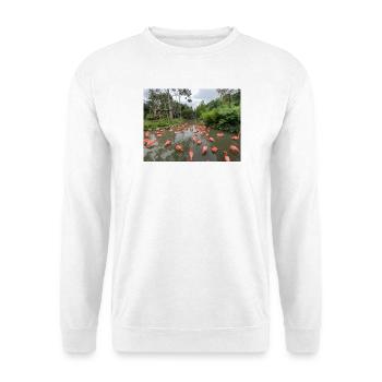 Flamingos im Sumpf - Unisex Pullover - Weiß - Vorne - Alina (178cm) & Michal (187cm)