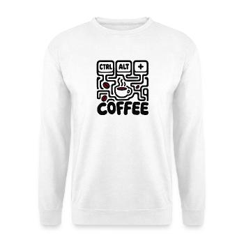 Humor Desk CTRL ALT COFFEE – Retro-Design - Unisex Pullover - Weiß - Vorne - Alina (178cm) & Michal (187cm)