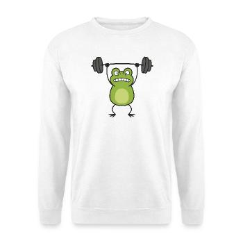 Frosch Gewichtheber Muskelaufbau Comic - Unisex Pullover - Weiß - Vorne - Alina (178cm) & Michal (187cm)
