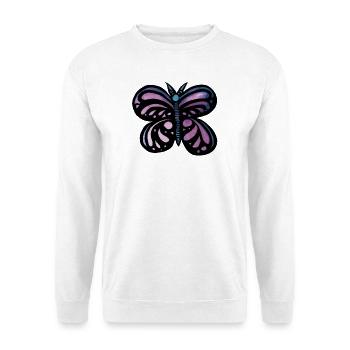 Lila Aquarell-Schmetterling auf Schwarz - Unisex Pullover - Weiß - Vorne - Alina (178cm) & Michal (187cm)