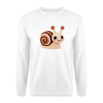 Kuschelige Amigurumi Schnecke - Unisex Pullover - Weiß - Vorne - Alina (178cm) & Michal (187cm)