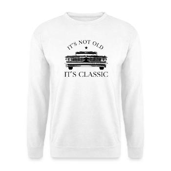 USA Oldtimer Klassiker – Erstes Auto Modell 1886   - Unisex Pullover - Weiß - Vorne - Alina (178cm) & Michal (187cm)