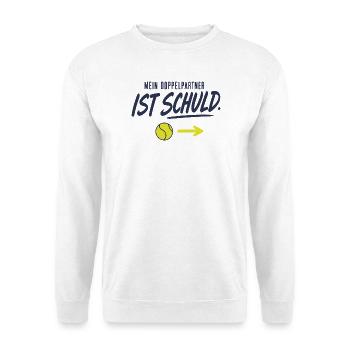 Mein Doppelpartner ist schuld Lustiges Doppel - Unisex Pullover - Weiß - Vorne - Alina (178cm) & Michal (187cm)