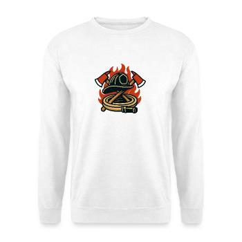 Feuerwehr Motiv für Einsatzkräfte. - Unisex Pullover - Weiß - Vorne - Alina (178cm) & Michal (187cm)