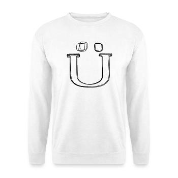 Buchstabe Ü handgezeichnet - Unisex Pullover - Weiß - Vorne - Alina (178cm) & Michal (187cm)