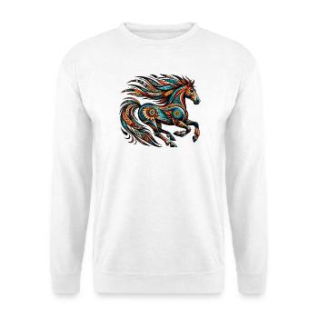 Indianisches Pferd Orange - Unisex Pullover - Weiß - Vorne - Alina (178cm) & Michal (187cm)