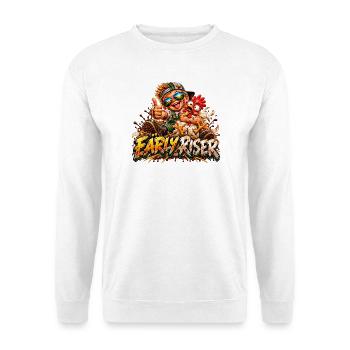 Frühaufsteher Freundschaft Huhn - Unisex Pullover - Weiß - Vorne - Alina (178cm) & Michal (187cm)