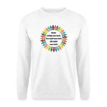 AFD WÄHLT MAN NICHT, KINDER UND TIERE, NO NZS - Unisex Pullover - Weiß - Vorne - Alina (178cm) & Michal (187cm)