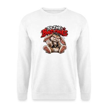 Rebellischer Hase für die Bösen - Unisex Pullover - Weiß - Vorne - Alina (178cm) & Michal (187cm)