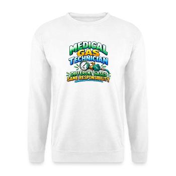 Medizinischer Gastechniker – Verschiedene Gase, gleich oder - Unisex Pullover - Weiß - Vorne - Alina (178cm) & Michal (187cm)