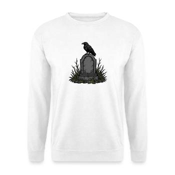 Halloween Grabstein Rabe Friedhof Grusel Shirt - Unisex Pullover - Weiß - Vorne - Alina (178cm) & Michal (187cm)