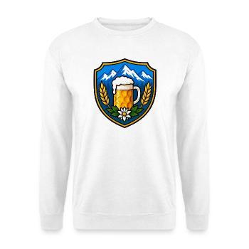 Bier Schild Emblem - Unisex Pullover - Weiß - Vorne - Alina (178cm) & Michal (187cm)
