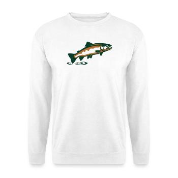 Forelle springend Grafik - Unisex Pullover - Weiß - Vorne - Alina (178cm) & Michal (187cm)