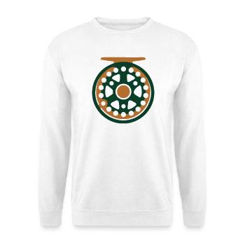 Fliegenrolle Angel Icon - Unisex Pullover - Weiß - Vorne - Alina (178cm) & Michal (187cm)